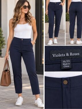 Violets & Roses Navy Cropped Slim Ankle Pants